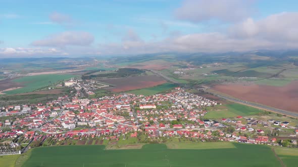Aerial Drone View on Village or Small Town Near Spissky Castle. Slovakia alt