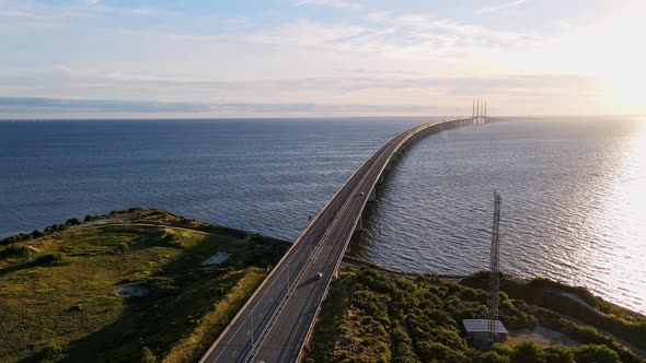 Aerial View of Oresund Bridge at the Sunset in Summer alt