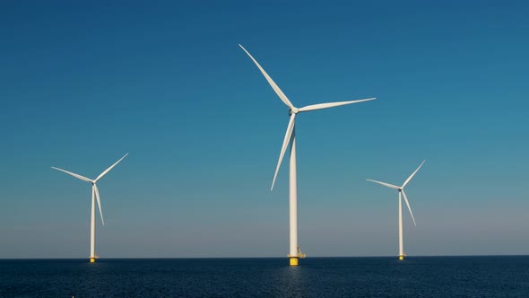 Windmill Park in the Ocean Drone Aerial View of Windmill Turbines Generating Green Energy Electric alt