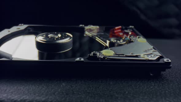 Disassembled Hard Drive From Computer. Closeup Hard Drive Disk From Computer alt