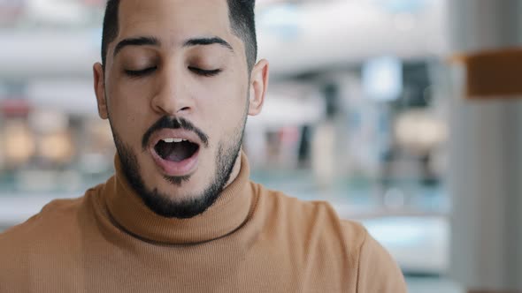 Portrait Emotional Excited Young Arab Guy Opens Mouth in Amazement Astonishment Surprise Feels Shock alt