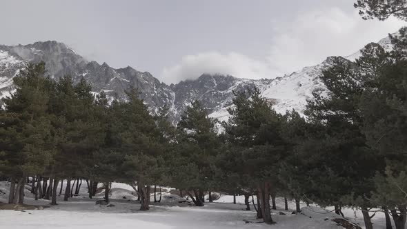 Aerial view of beautiful snowy mountains in Stepantsminda, Georgia alt