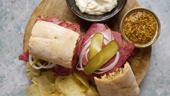 Super Deluxe Tasty Grilled Reuben Sandwiches with Pastrami Meat Cheddar Cheese alt