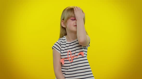 Upset Teen Child Kid Girl Making Face Palm Gesture Feeling Bored Disappointed in Result Bad News alt