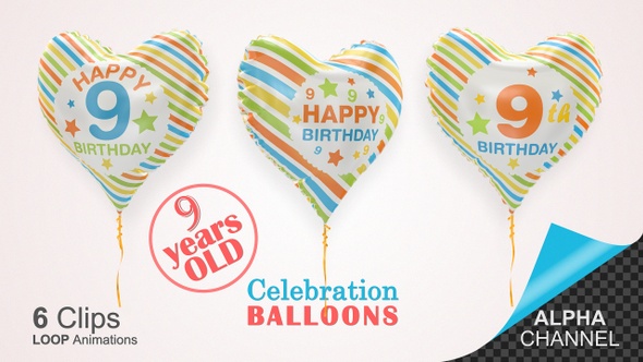9th Birthday Celebration Helium Balloons / Nine Years Old