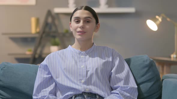 Portrait of Hispanic Woman Showing No Sign by Head Shake alt