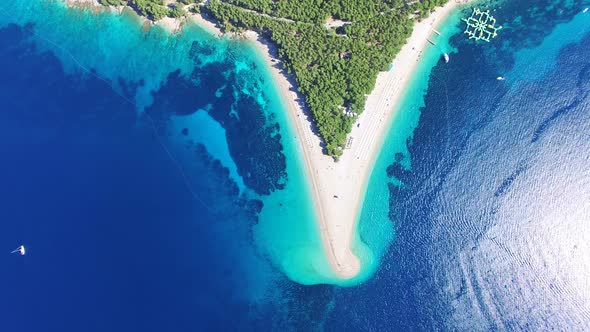 Aerial view of the Zlatni rat sandy beach on the island of Brac, Croatia alt