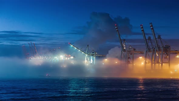 Container loading cargo freight ship, Time Lapse 4K