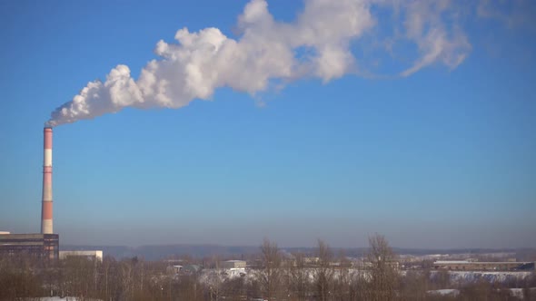 Smoke From the Chimney of Factory and Blue Sky, Power Station.