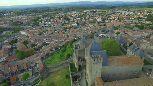 Flight Overlooking the Medieval European City with an Ancient Fortress and Carcassonne Castle 13
